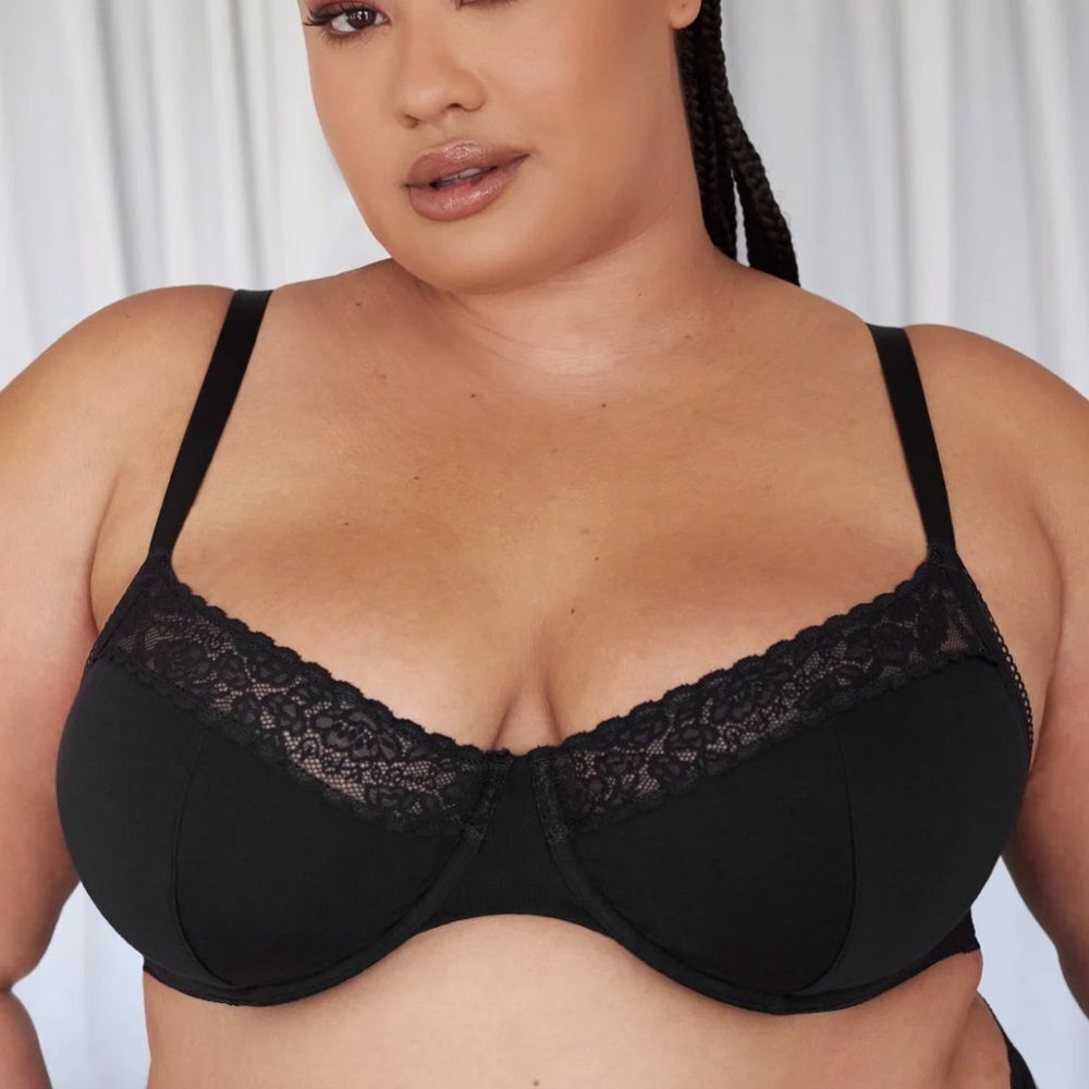 SAVAGE X‎ FENTY Cotton  Unlined Bra 38B Caviar NWT in packaging